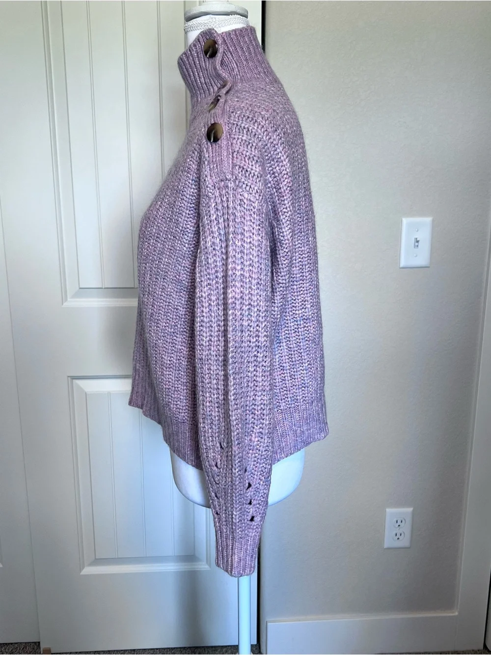 Alpaca Merino Wool Blend J. Crew Button-Shoulder Turtleneck Cropped Sweater